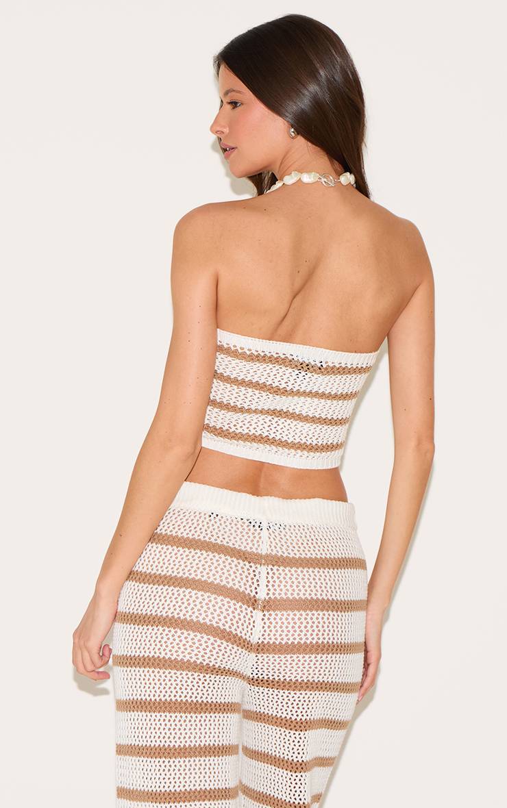 Taupe Haut Bandeau En Crochet À Rayures