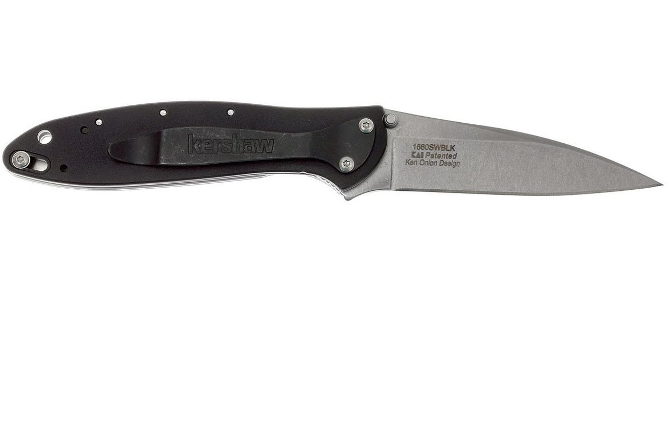 Kershaw Leek 1660SWBLK stonewashed, zwart
