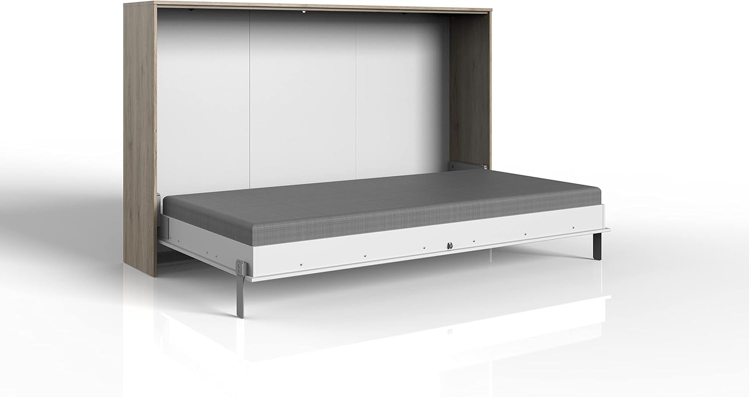 Klappbett Juist – Schrankbett in Eiche San Remo oder Weiß, Made in Germany, TÜV-geprüft, in 90x200 cm, 120x200 cm und 140x200 cm, Jugendbett oder Gästebett (120 x 200 cm in Eiche - Weiß)