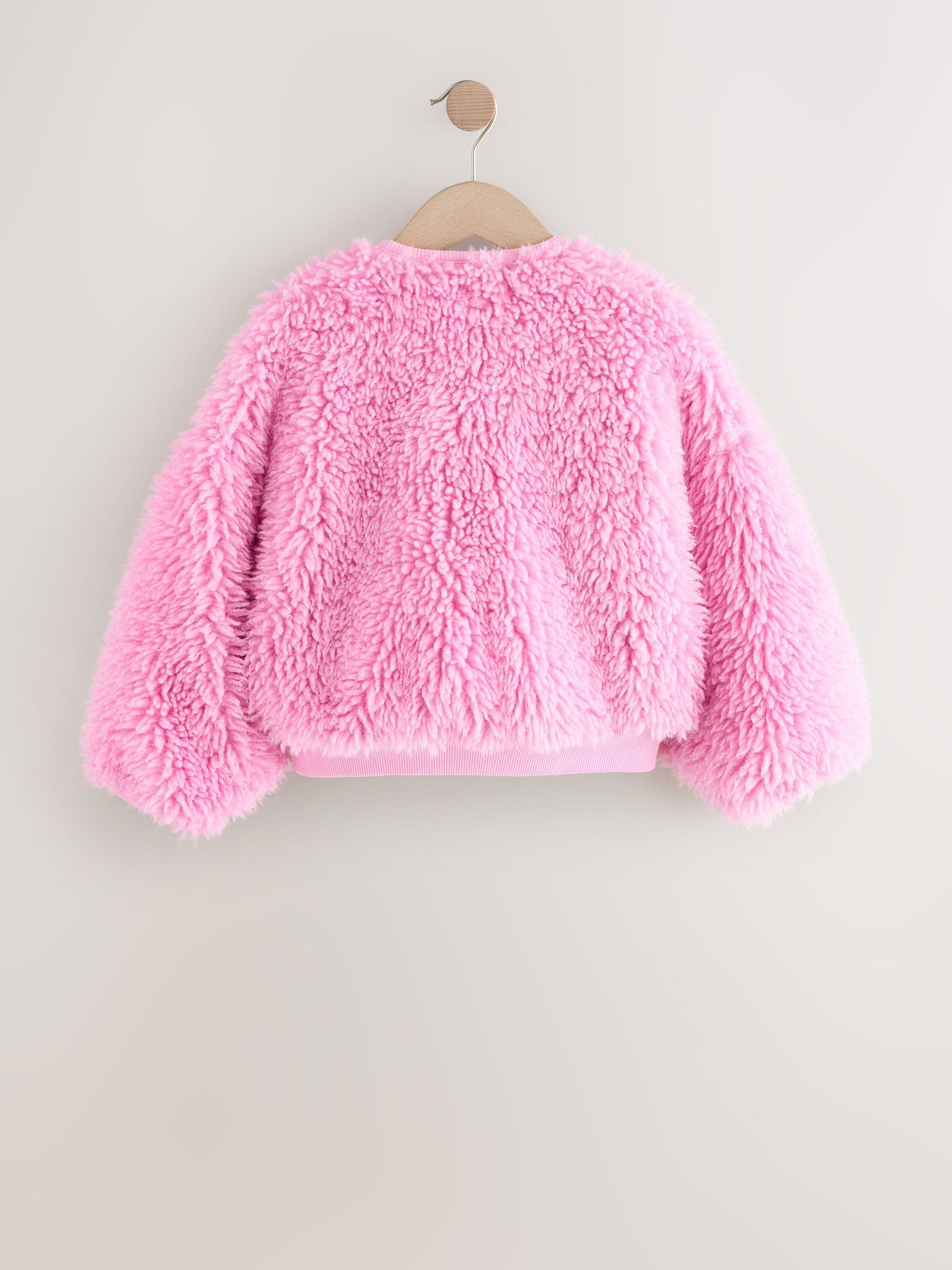 Roze - Donzige fleece borg jack met rits (3-16jr)