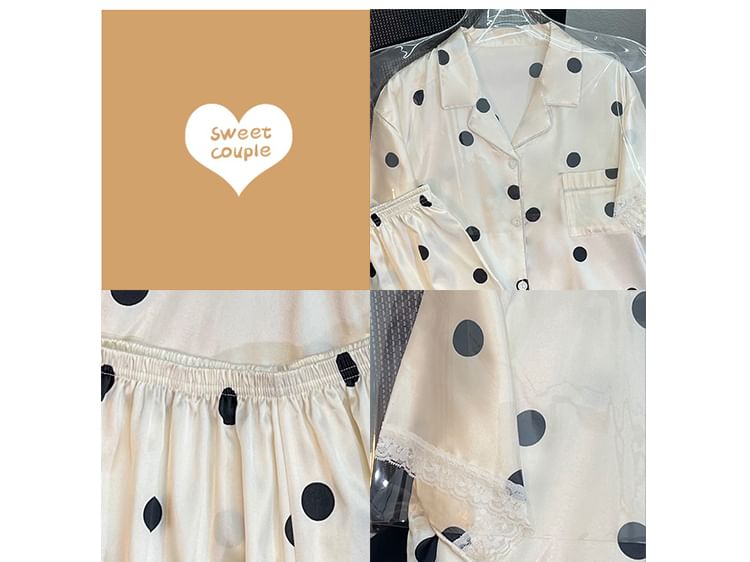 Dazzli - Pyjamaset: satijnen shirt met korte mouwen, kraag en patroonprint + shorts met elastische taille