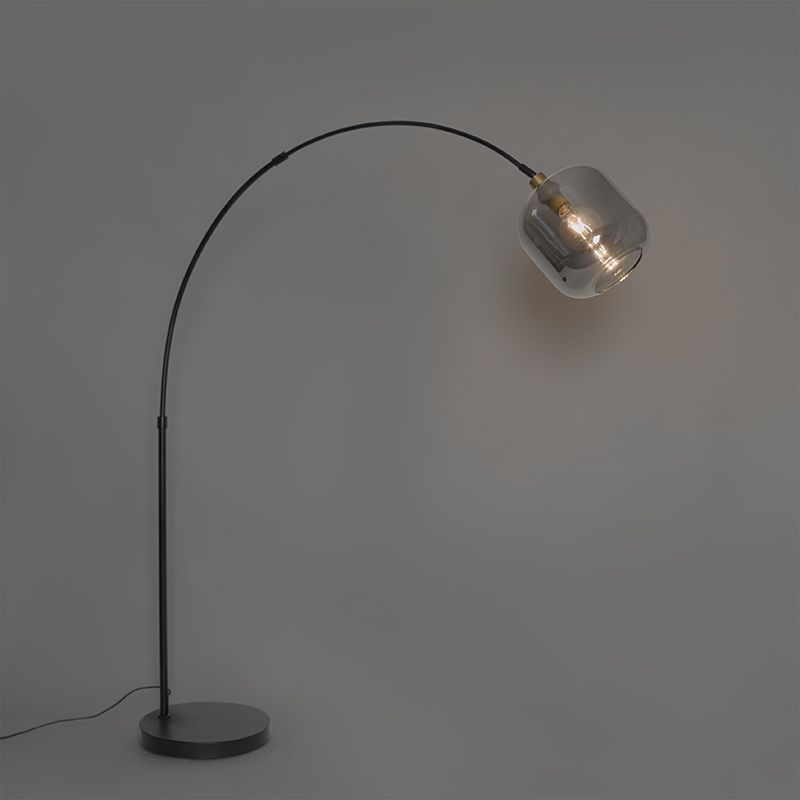 Booglamp zwart met goud met smoke glas - Zuzanna