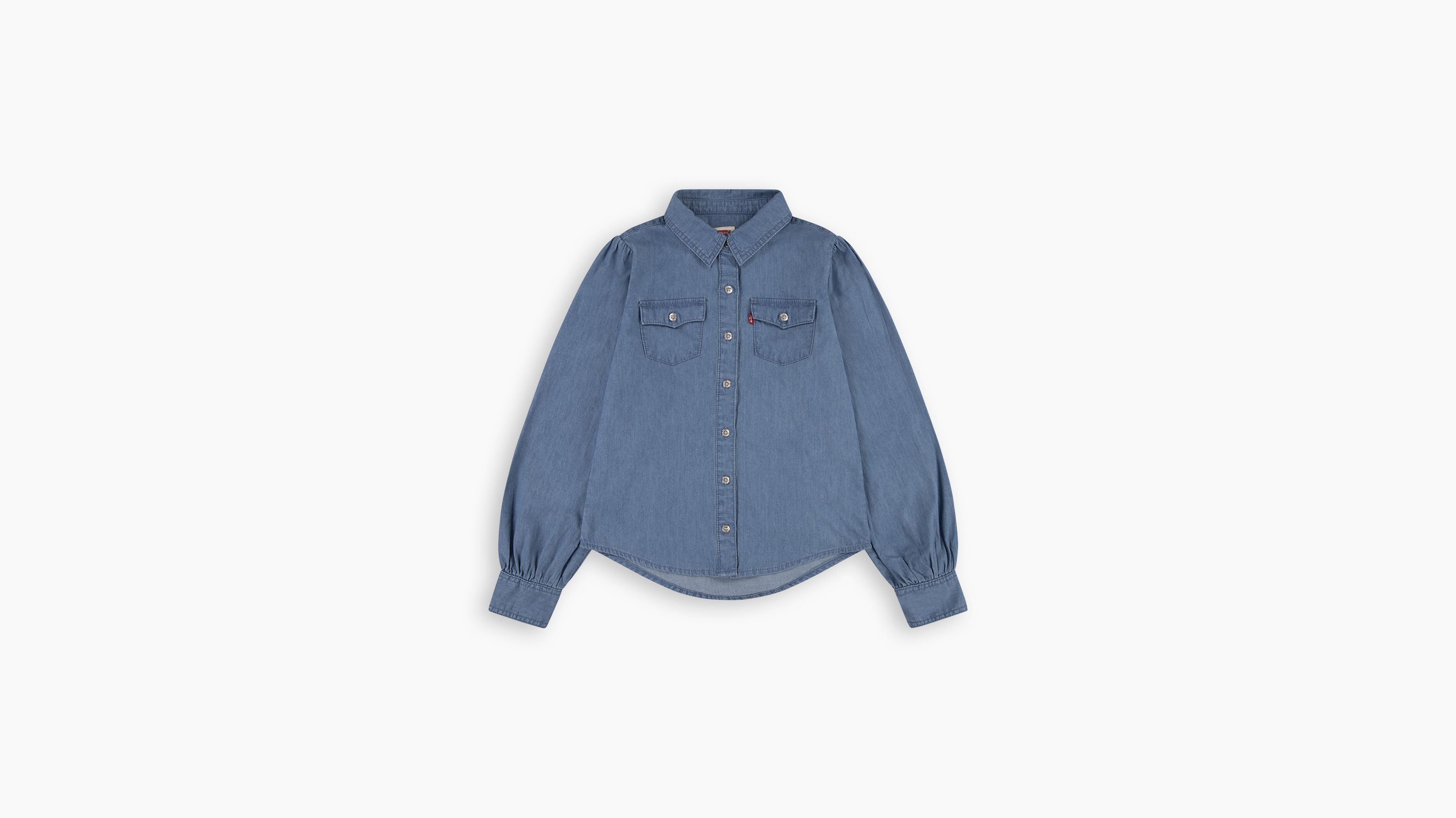 Chemise western denim manche longue Ado - Clean Medium - Bleu