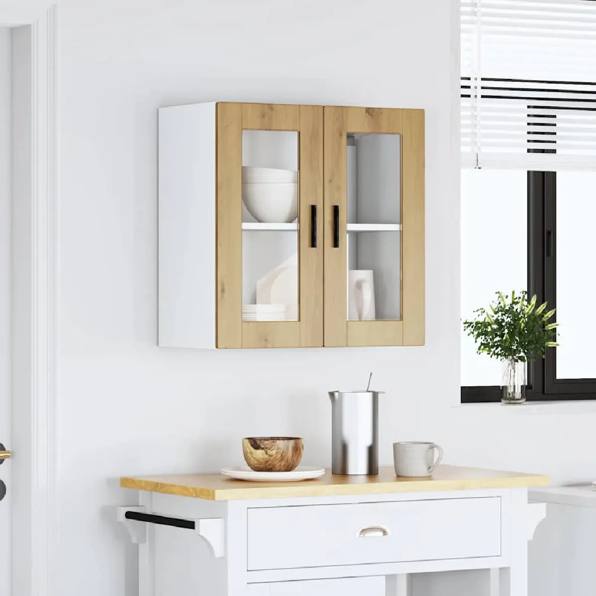 vidaXL Armoire Murale Cuisine Verre Porto Chêne Artisanal