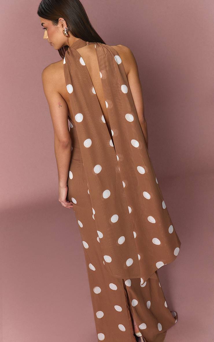 Ocre Robe Longue En Mousseline À Col Licou