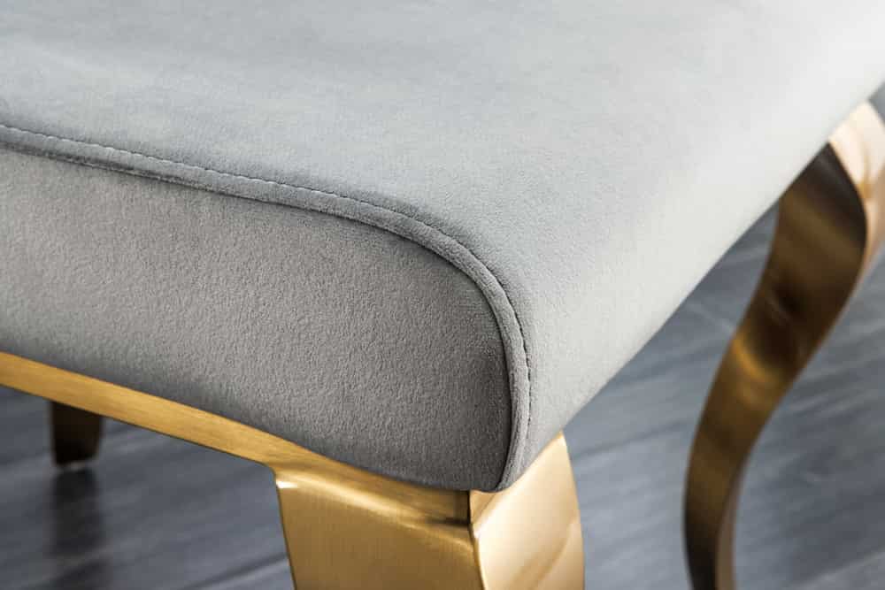 Design Stuhl MODERN BAROCK grau Samt goldene Stuhlbeine