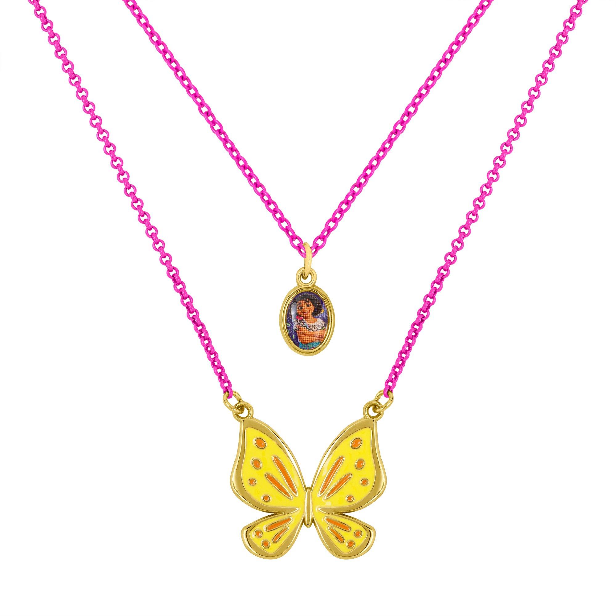Disney Encanto Pink and Yellow Mirabel and Butterfly Double Layered Necklace