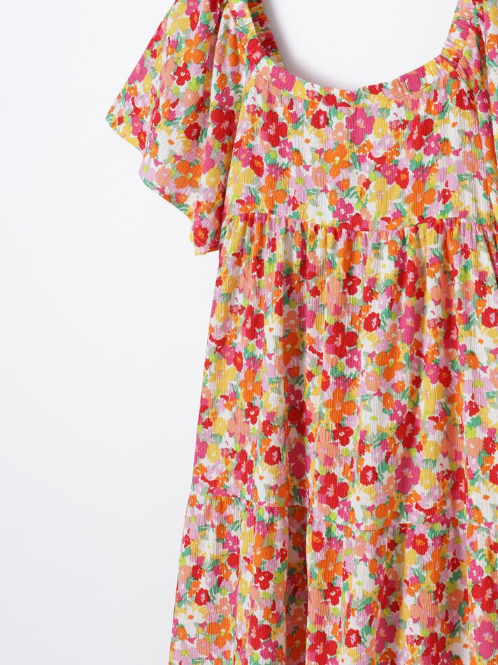 Vestido longo estampado - Tons de vermelho