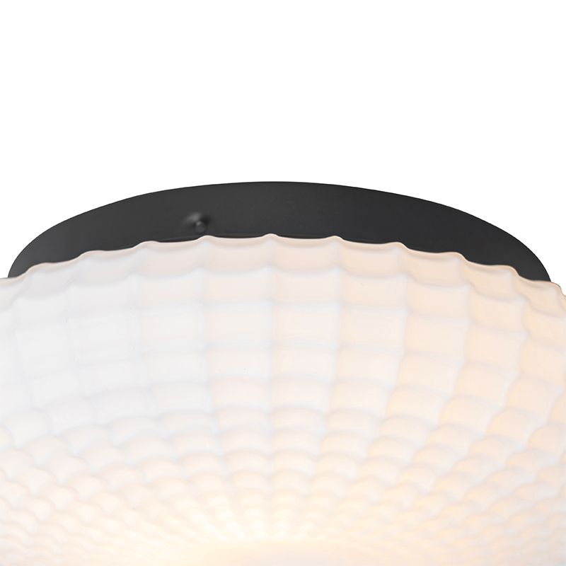 Klassieke plafondlamp zwart met opaal glas 23 cm IP44 - Nohmi