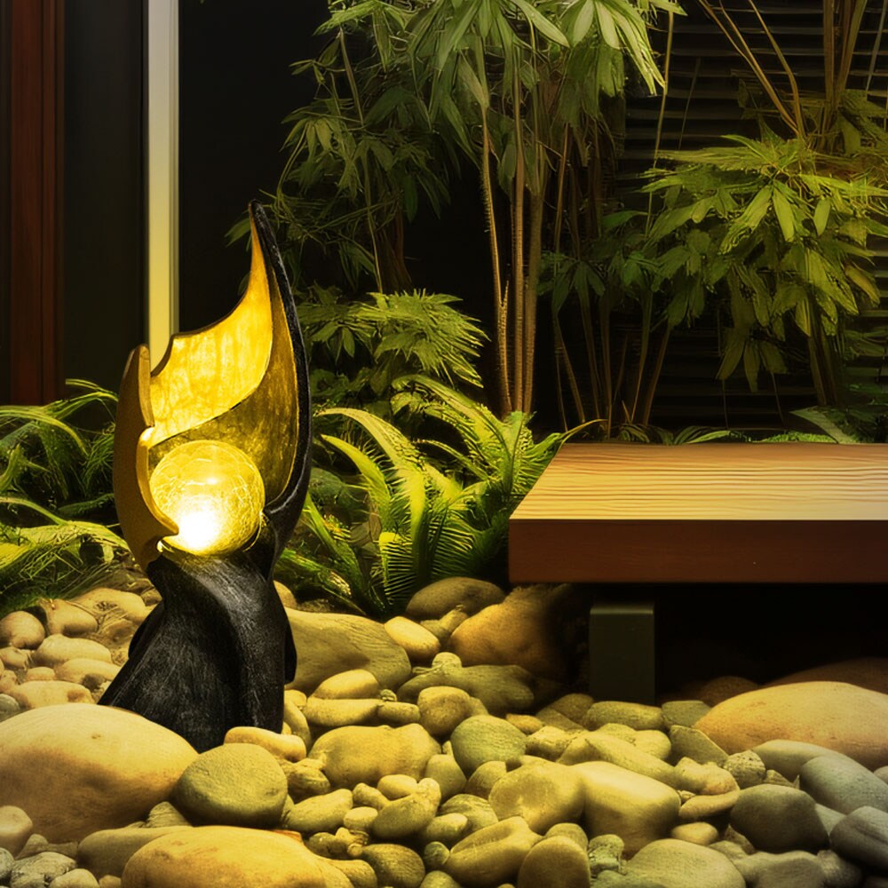 LED Solarleuchte, Flammen-Optik, Feuer-Effekt, Glas, H 36 cm