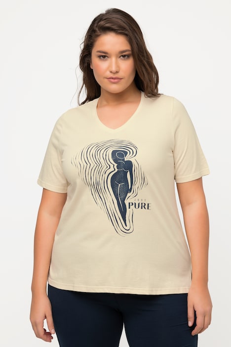 T-Shirt, PURE Woman, V-Ausschnitt, Halbarm, Biobaumwolle