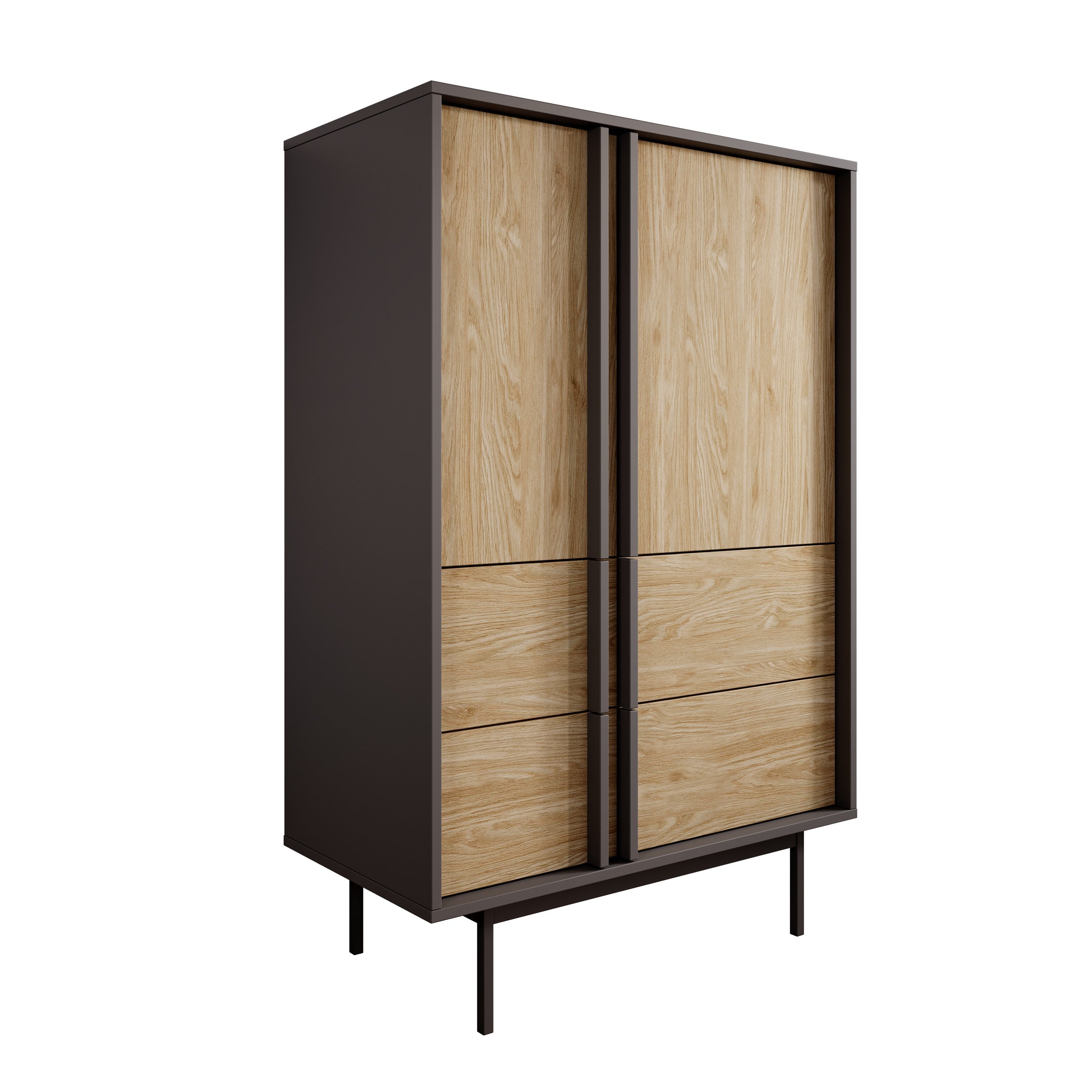 Meubella - Antigo - Dressoir - Eiken|Antraciet - 83x43x127 cm