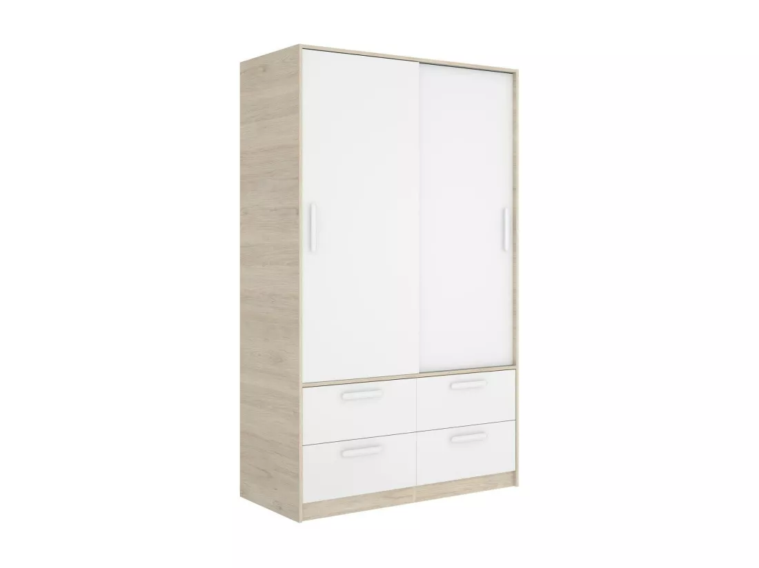 Garde-robe 2 portes Dbradle, Meubles de chambre, Penderie de plain-pied, Placard à vêtements, 120x60 h204 cm, Blanc et Chêne clair