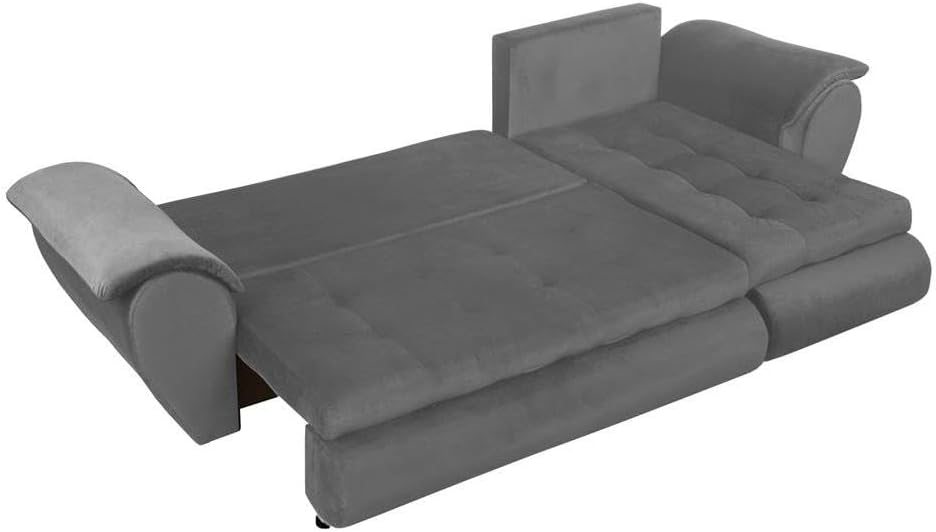 Santana Ecksofa mit Schlaffunktion und Bettkasten - Sofa mit 3 Sitzen und Robustem Überzug - Schlafcouch L-Form Universal - Modern Couch - 265x143x83 cm (Stoff Basic, Grau)
