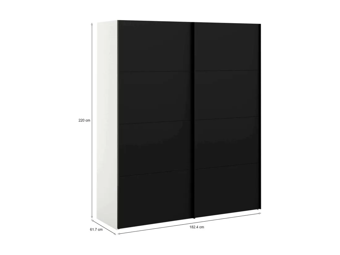 Garde-robe 2 portes Portlouis, Meubles de chambre, Penderie de plain-pied, Placard à vêtements, 182x62 h220 cm, Noir et Blanc