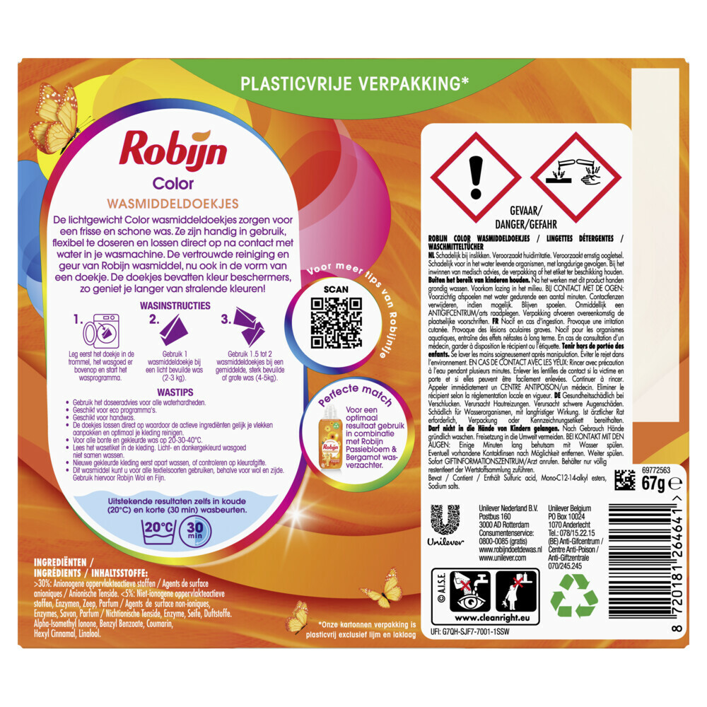 10x Robijn Wasmiddeldoekjes Color16 stuks