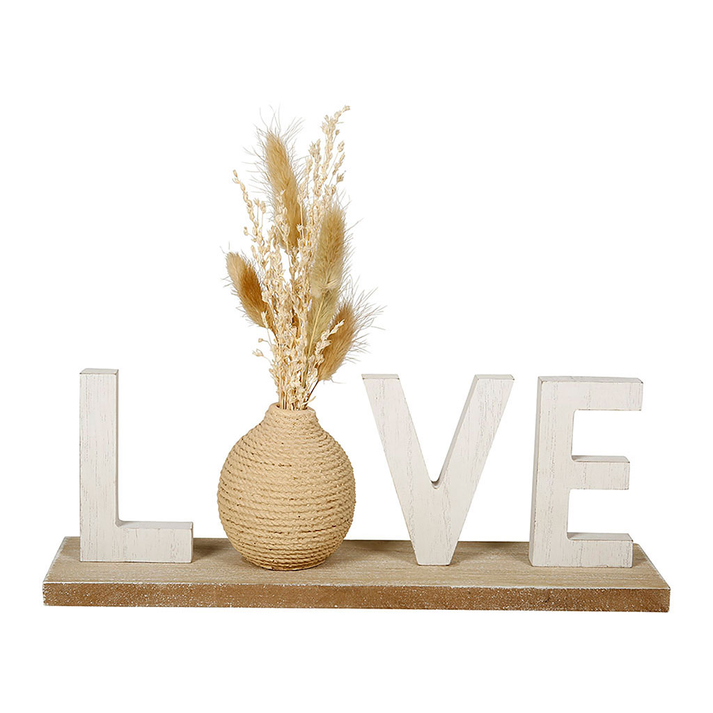 Déco à poser LOVE avec fleurs séchées 30x24.5cm