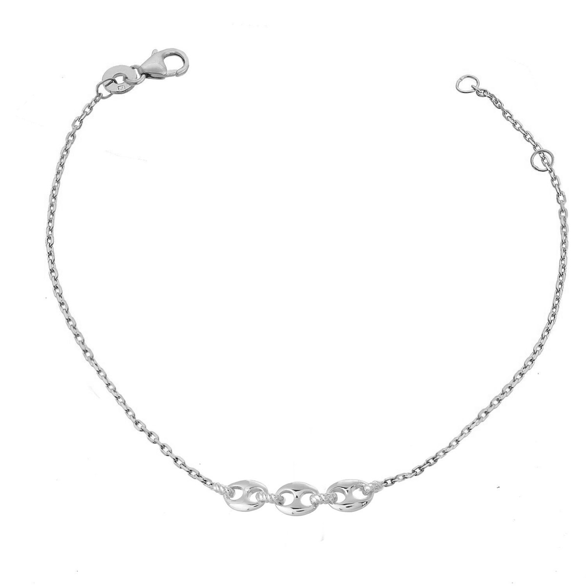 Bracelet 3 grains de café reliés par un anneau effet tressé Argent 925 Rhodié