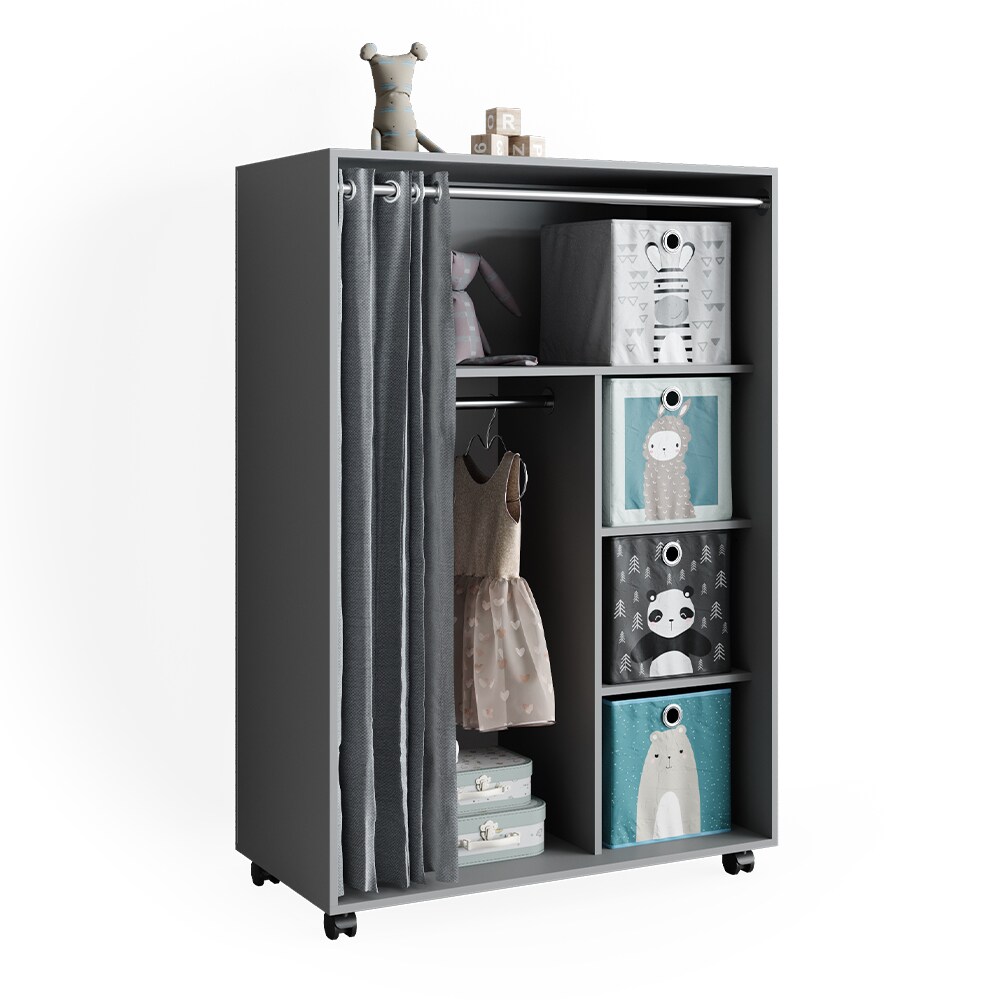 Vicco mobiler Kinderkleiderschrank Dielenschrank Garderobe Doros Grau modern 100 x 147 cm Faltboxen offen rollbar