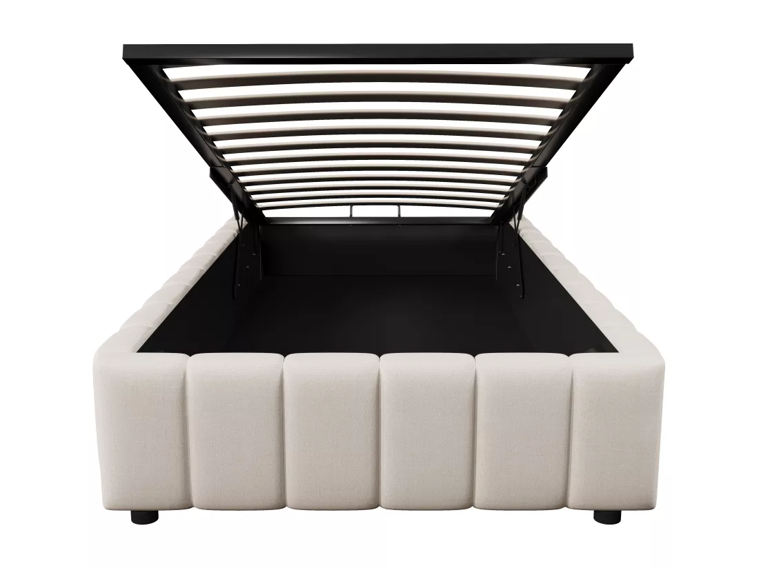 Lit coffre capitonné en lin - 90x200 cm - sans tête de lit - Beige