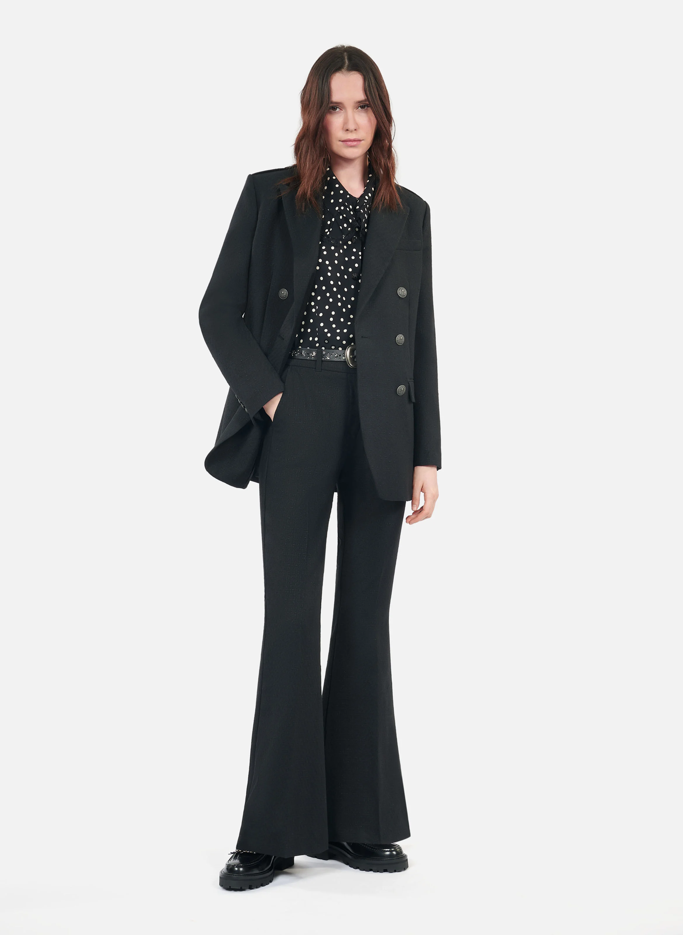 Pantalon à pinces en laine mélangée | Noir