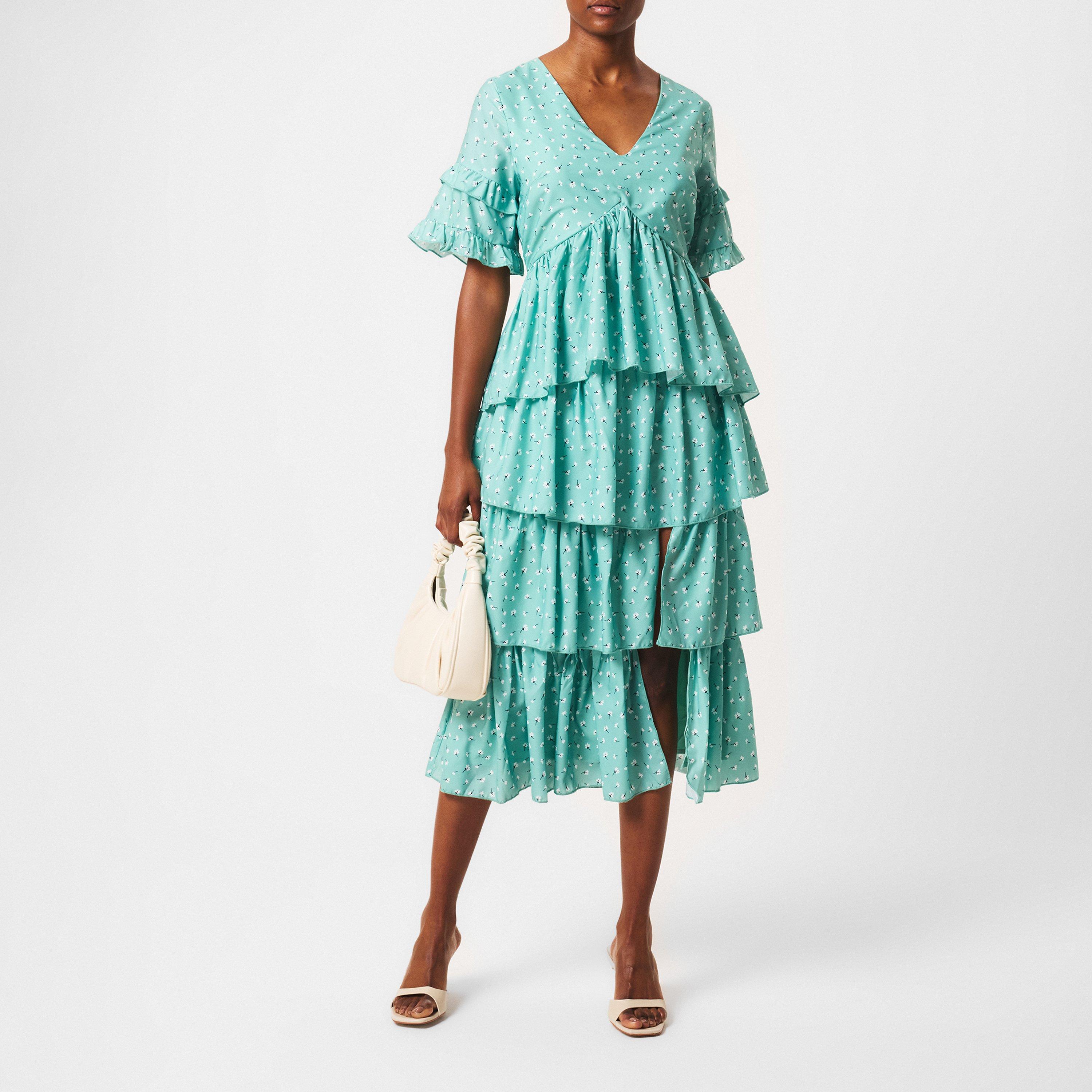 In The Style Floral Split Frill Midi Dress