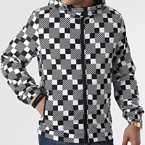 Veste Zippée Capuche A Carreaux XP124 Blanc Noir