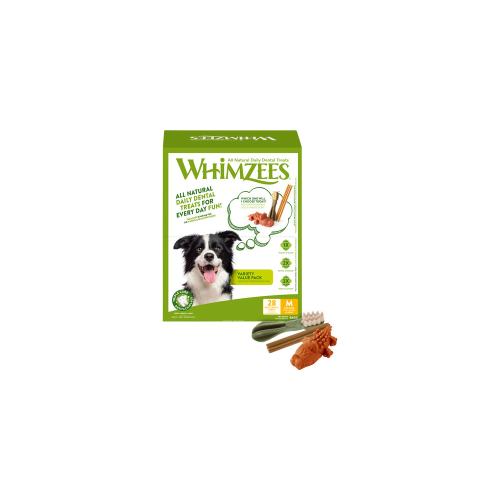 Whimzees godbidder blandet box  M, 28 stk - 840 g