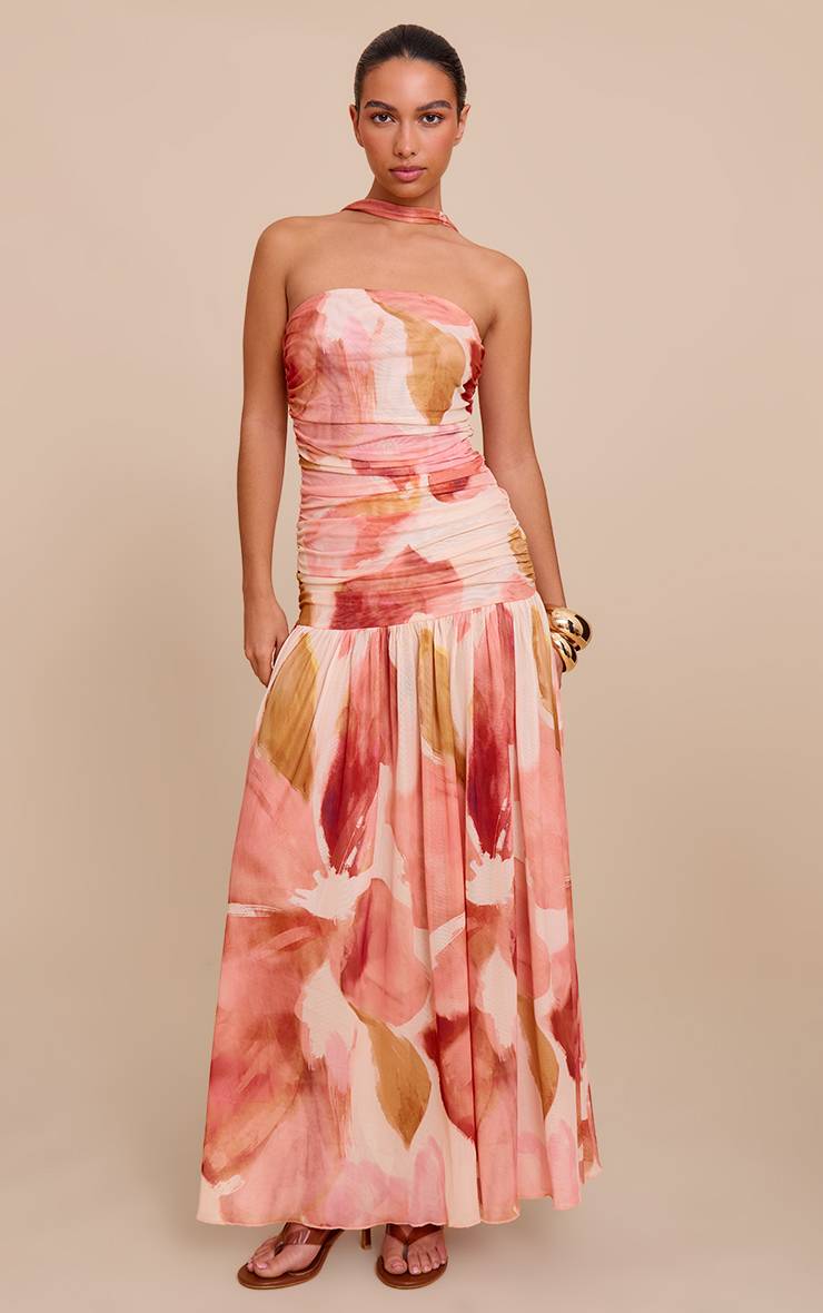 Gris Pierre Robe Maxi Taille Basse Avec Foulard Froncé