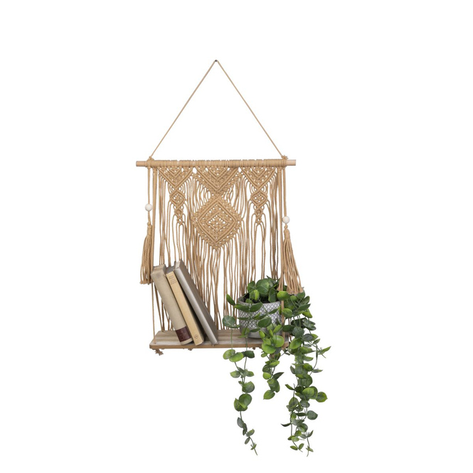 Makrameeregal mit 1 Boden - beige - ca. 72 x 50 cm