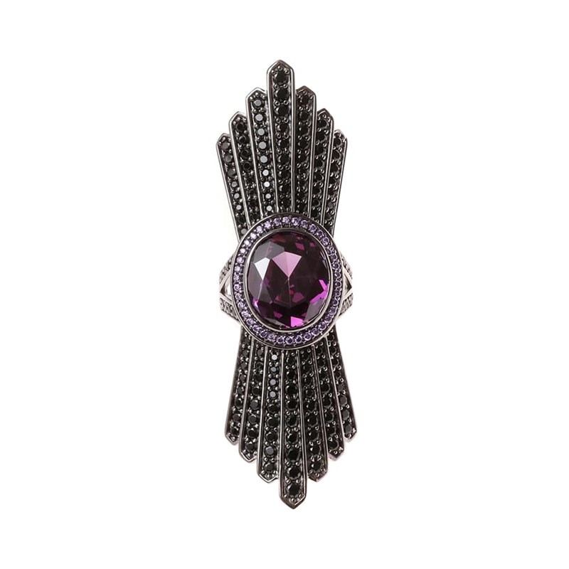 Bague Noire Noeud Papillon Améthyste Argent