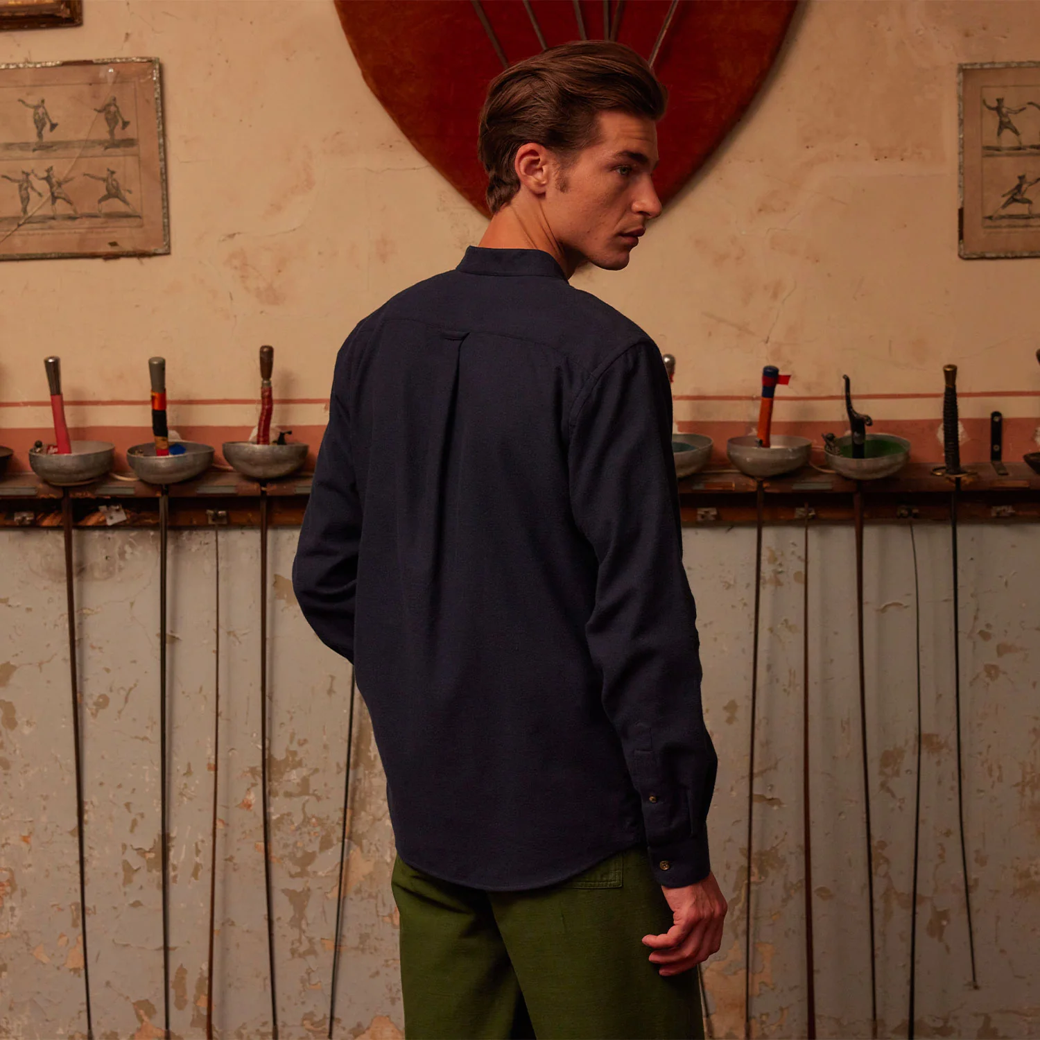 Navy cotton and tencel flannel shirt