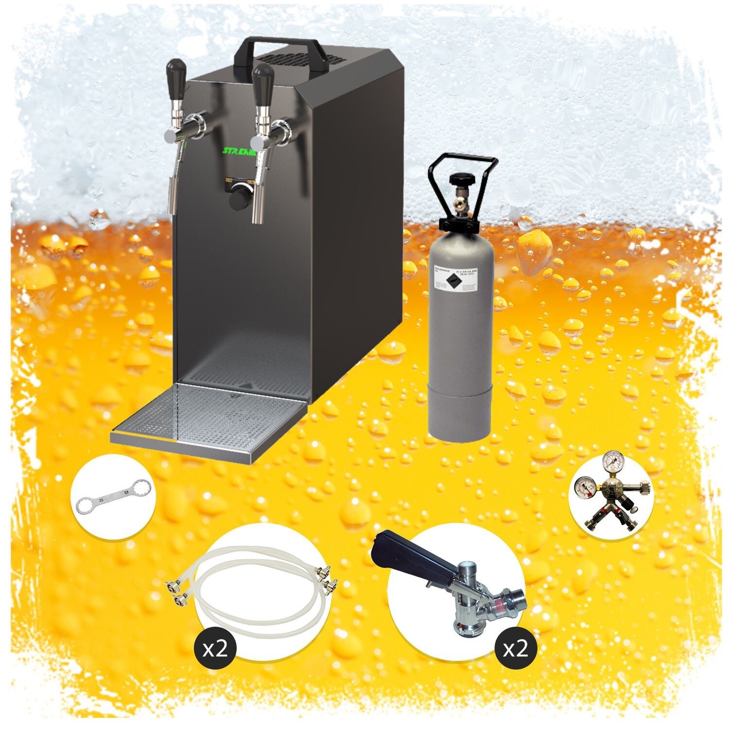 Komplett Set - Zapfanlage STREAM 50 Bierkoffer, Bierzapfanlage, Durchlaufkühler 2-leitig Trockenkühler, bis zu 55 Liter/h - BLACK EDITION, Zapfkopf:ohne,Zapfkopf 2:5 Liter Adapter