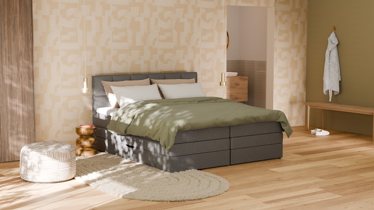 Opbergboxspring Jade - Linen touch dark grey