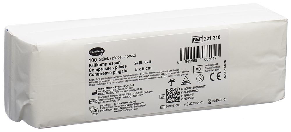 IVF Faltkompresse Typ 24<br>100 Stück, Beutel, 5x5cm, 8 fach