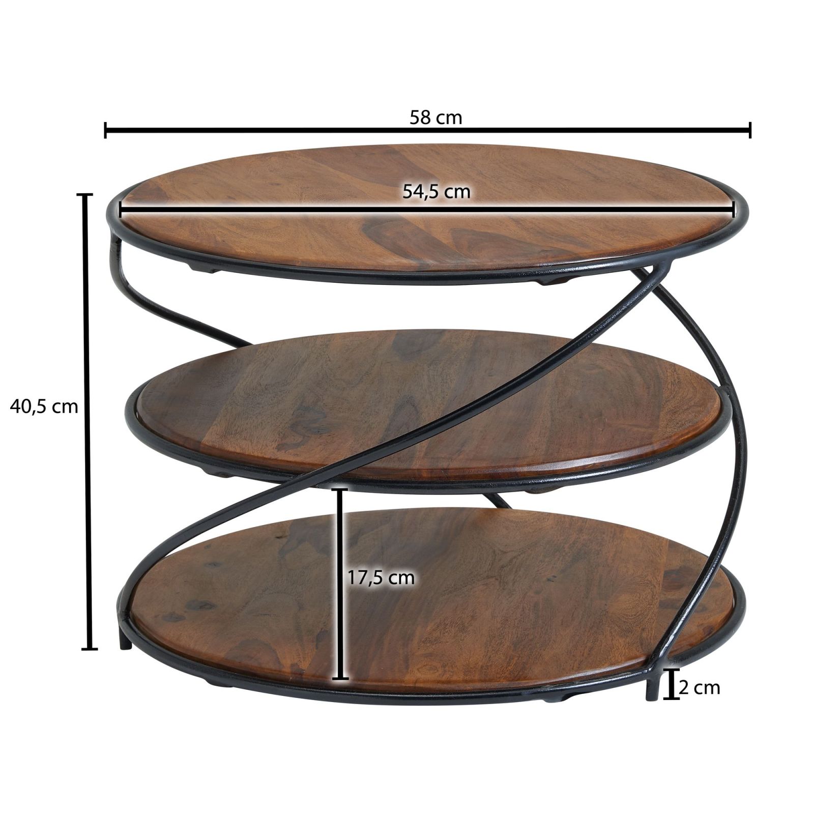 Couchtisch - Sheesham dunkelbraun-schwarz - Massivholz- 58 cm