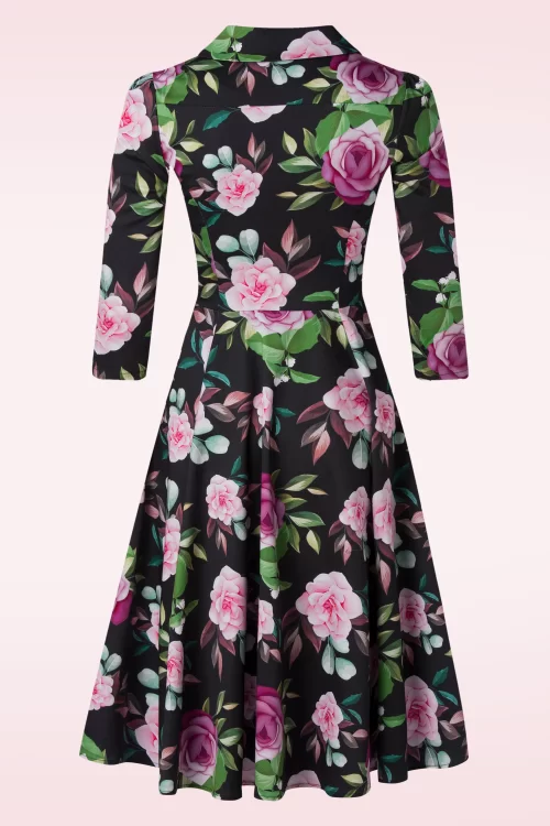 Hearts & Roses Helen Floral swing jurk in zwart en multi