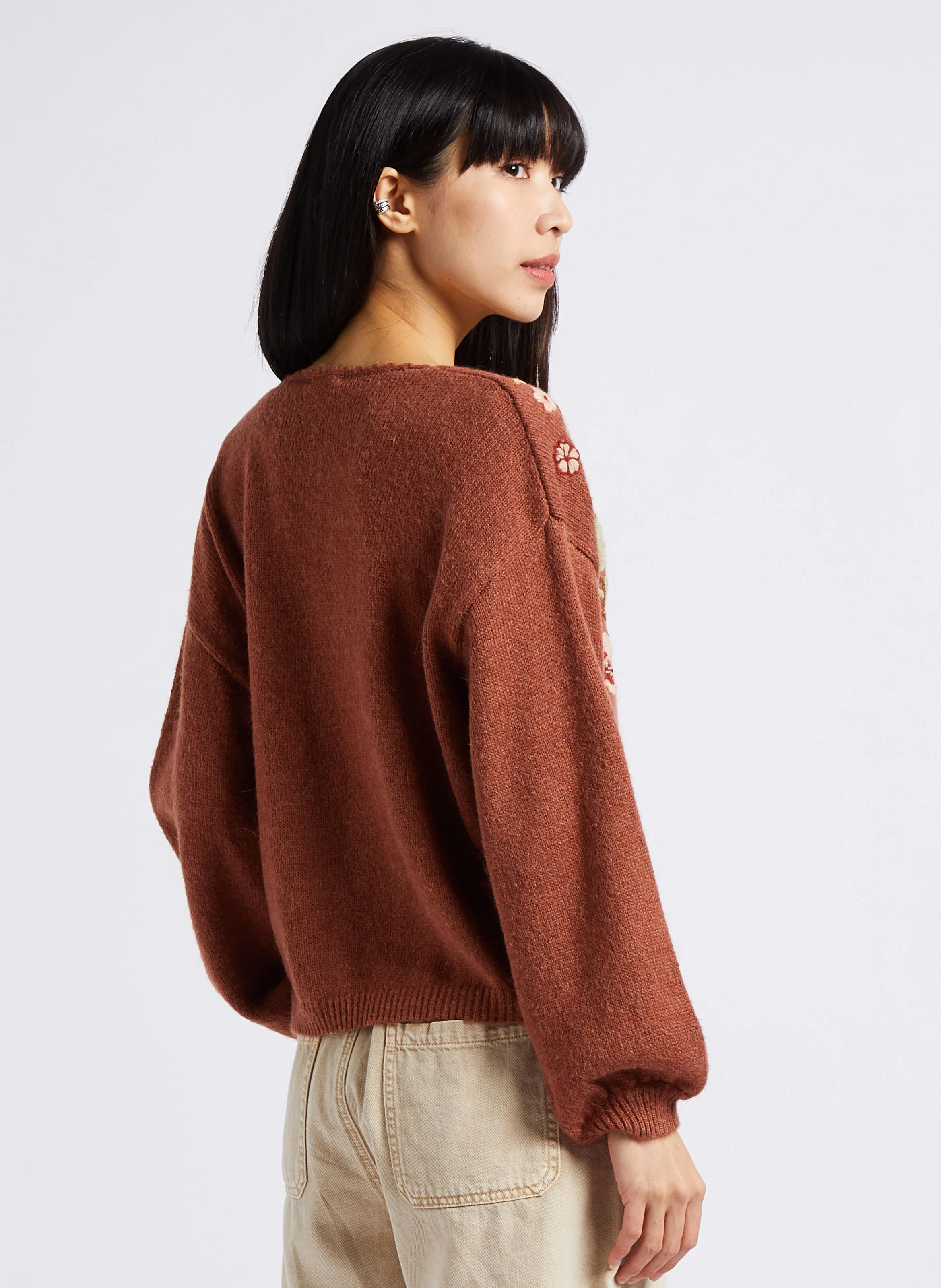 LUNAMI - Cardigan col V | Marron