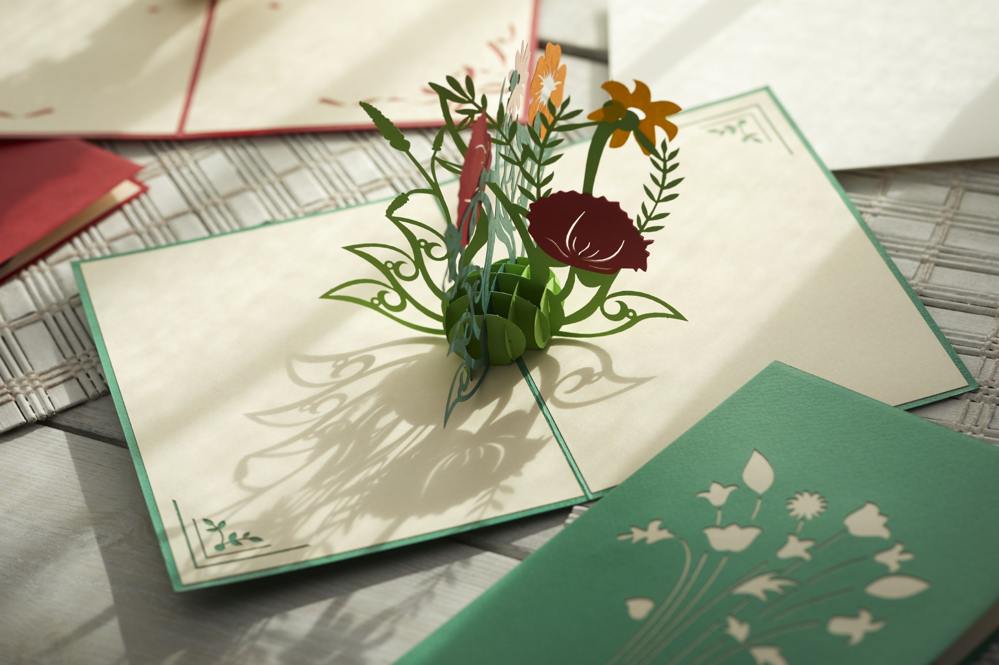 Pop-Up Karte 'Blumen', grün, L 18 cm, B 13 cm günstig bestellen
