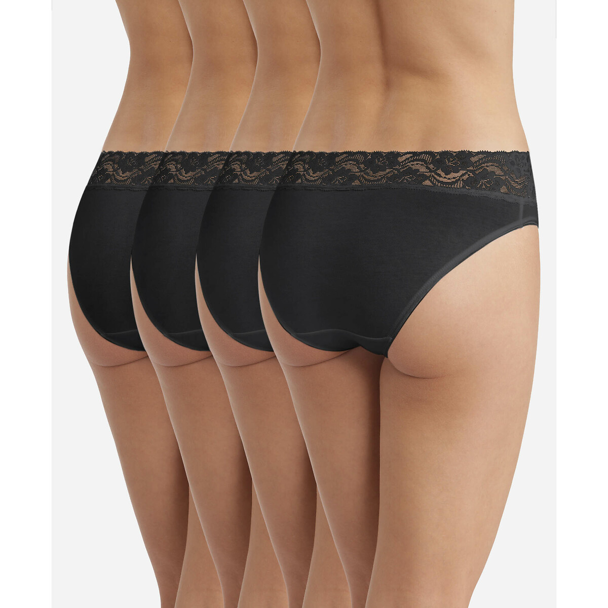 Conjunto de 4 calcinhas midi em algodão elástico.
