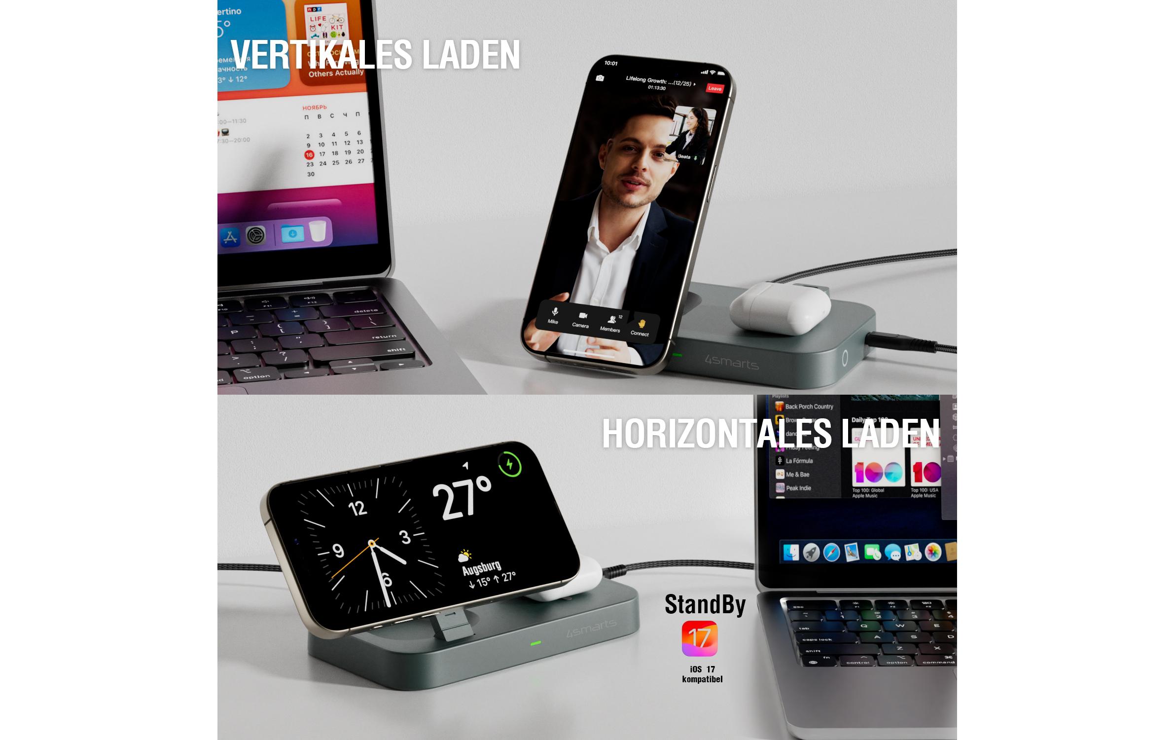 Wireless Charger Qi2 Schwarz2-in-1 MagSafe-Ladestation mit inkludiertem Ladegerät
