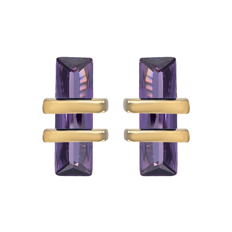 Boucles d'oreille plaqué or améthyste synthétique forme rectangulaire