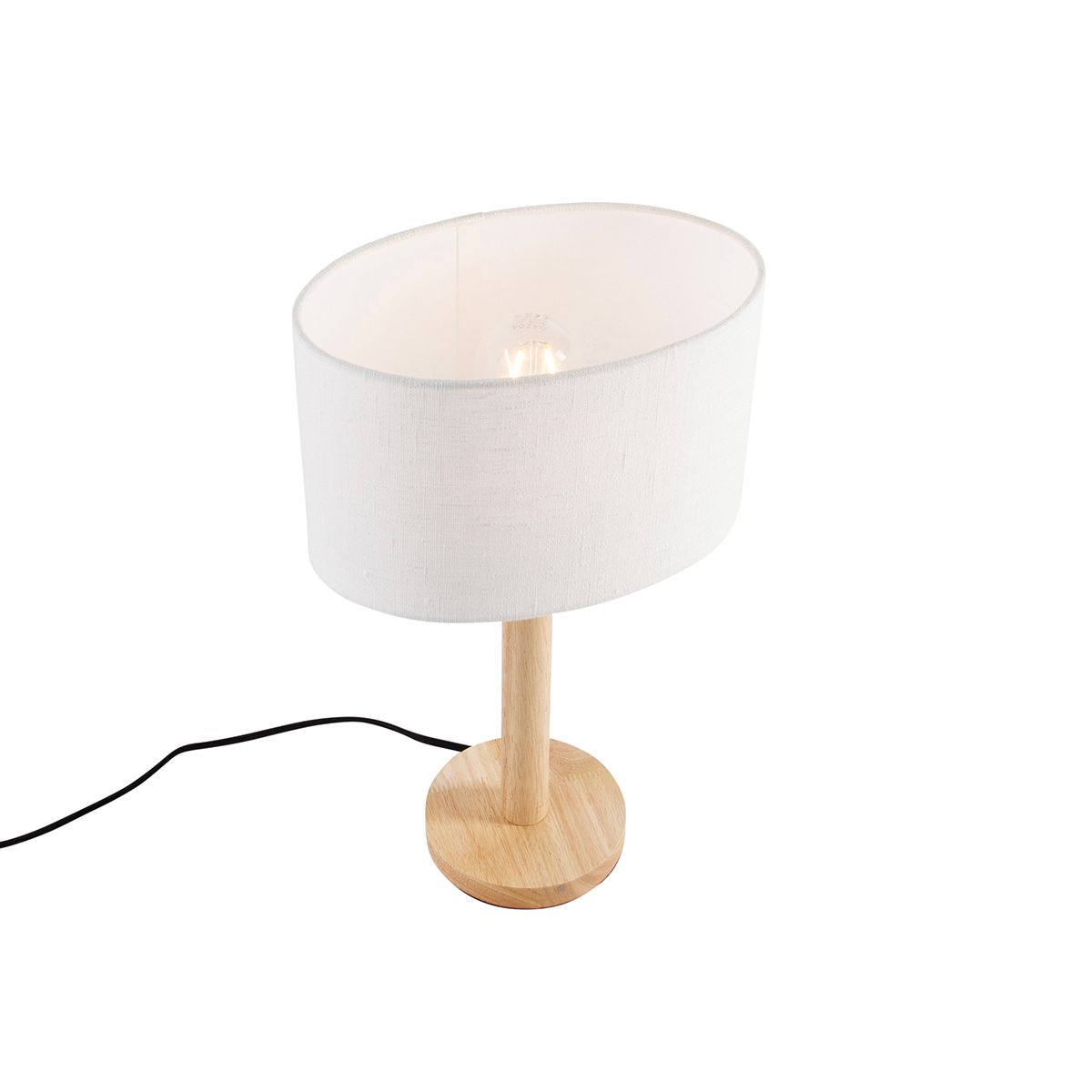 Tafellamp hout met ovale linnen kap wit 25cm - Mels