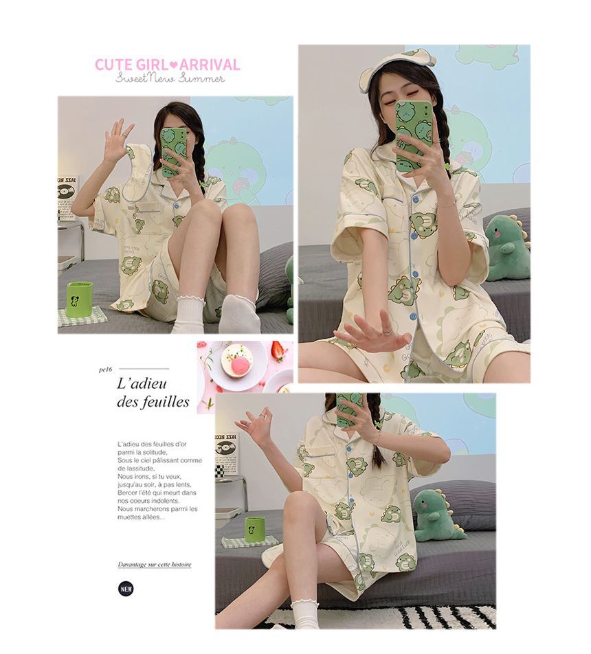 Sweetzer - Pyjamaset: Shirt met korte mouwen en cartoonprint + korte broek