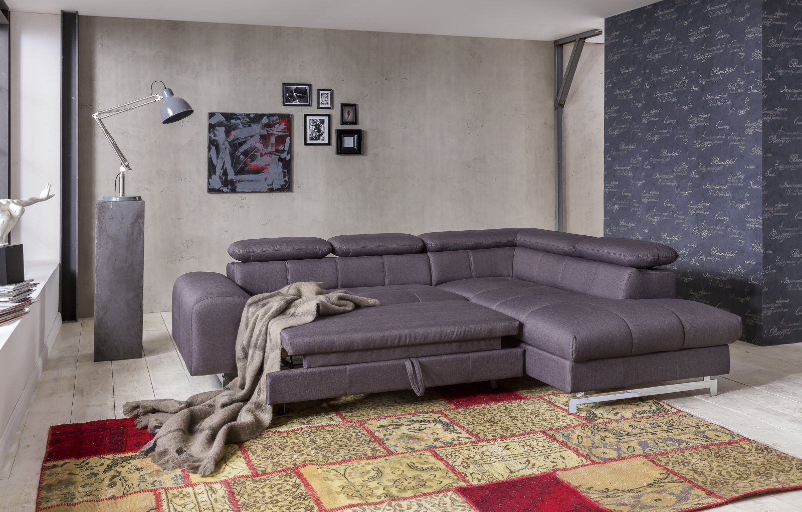 Ecksofa - anthracite - Liegefunktion - Ottomane rechts