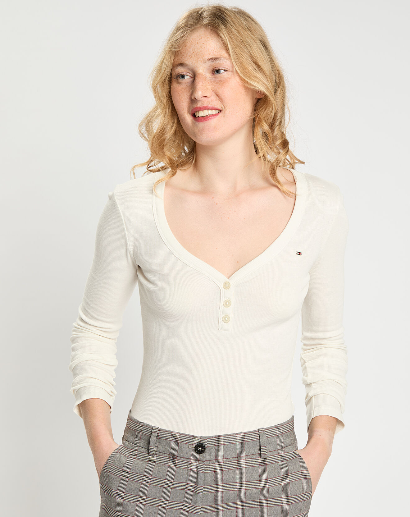 Tommy Hilfiger T-Shirt Henley slim écru