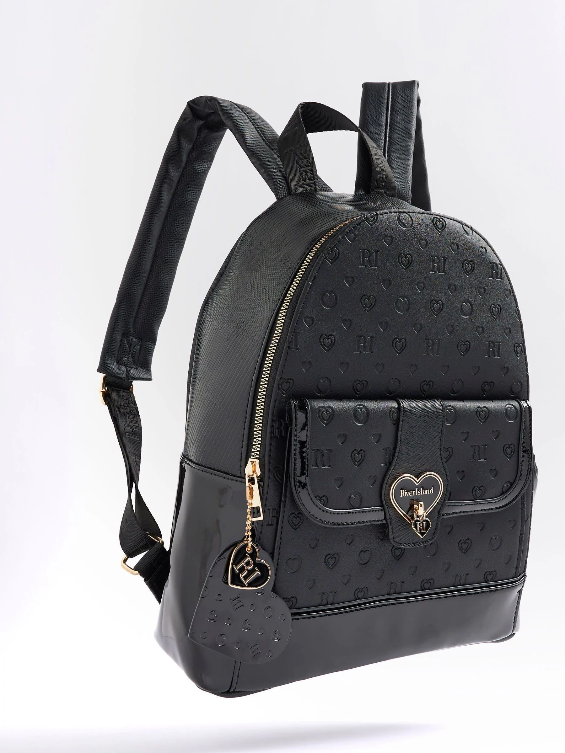 Zwart - River Island Heart Lock Pocket Backpack