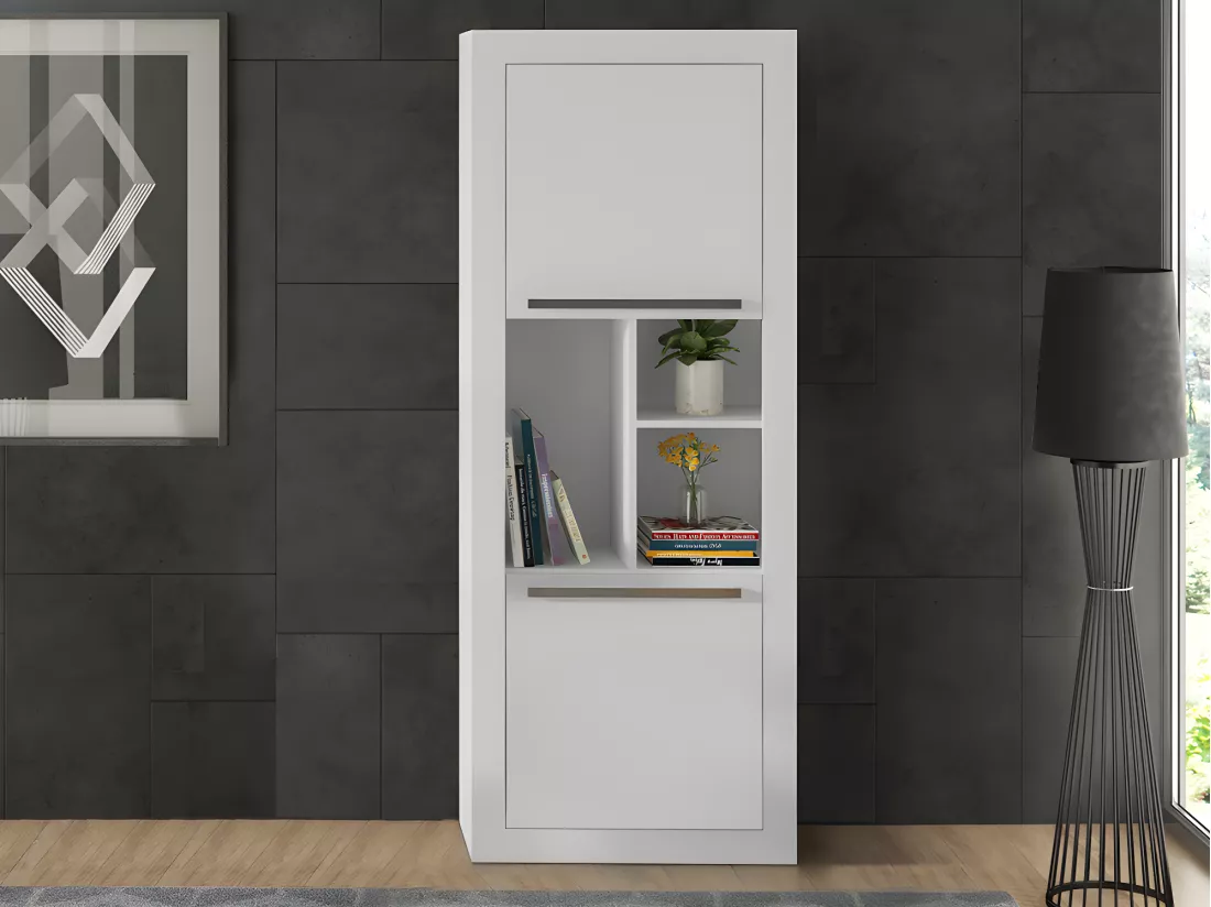 Bureau d'angle - 2 tiroirs et 2 portes - Coloris : Blanc - EVAN