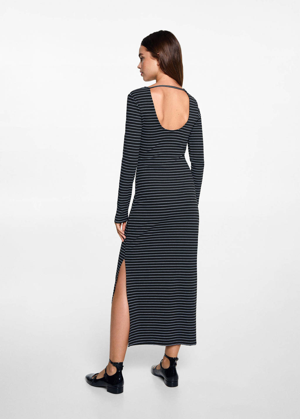 MANGO TEEN gestreepte maxi jurk met open rug donkergrijs/lichtblauw