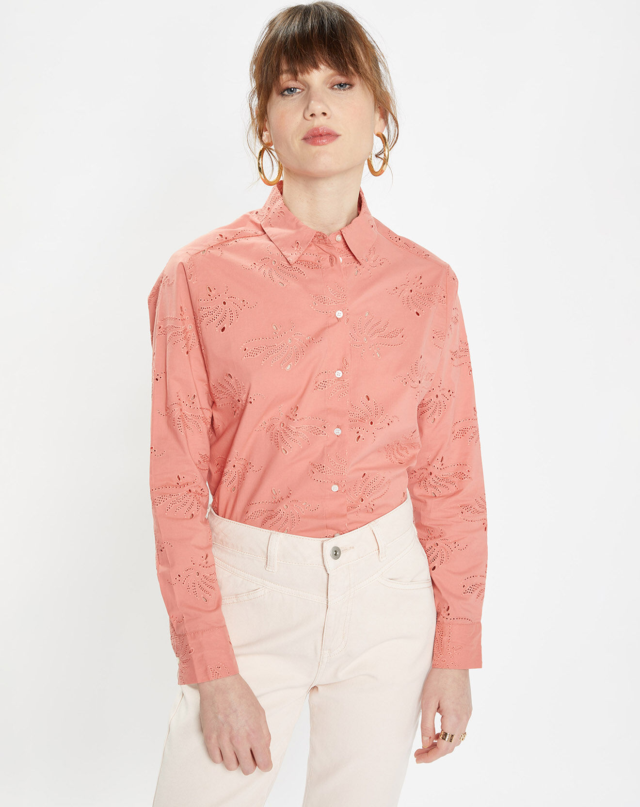 Galeries Lafayette Chemise Ebrizia brodée ajourée bois de rose